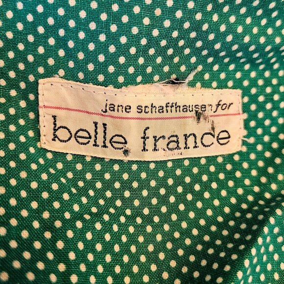 1980s Belle France Blue Stripe Cotton Midi Dress Puffy Sleeves Pockets Sz 6 - Picture 3 of 14